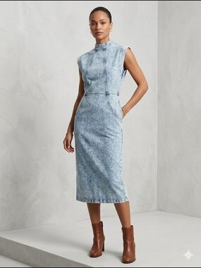 Vintage Mariposa Acid Wash Denim Midi Dress - Size 11